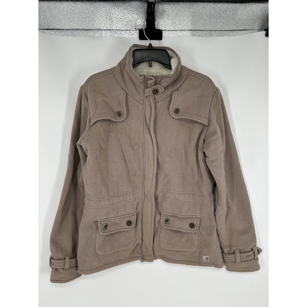 Carhartt Jacket Women L (12/14) Brown Fleece Lined Utility WK111 915 Full Zip